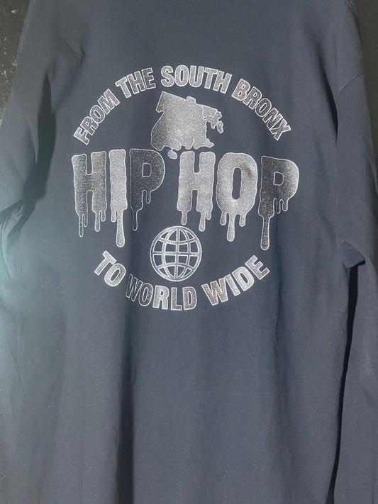 Somebody Say HOOO!™ – From the South Bronx to Worldwide Long-Sleeve Black on Black Glitter