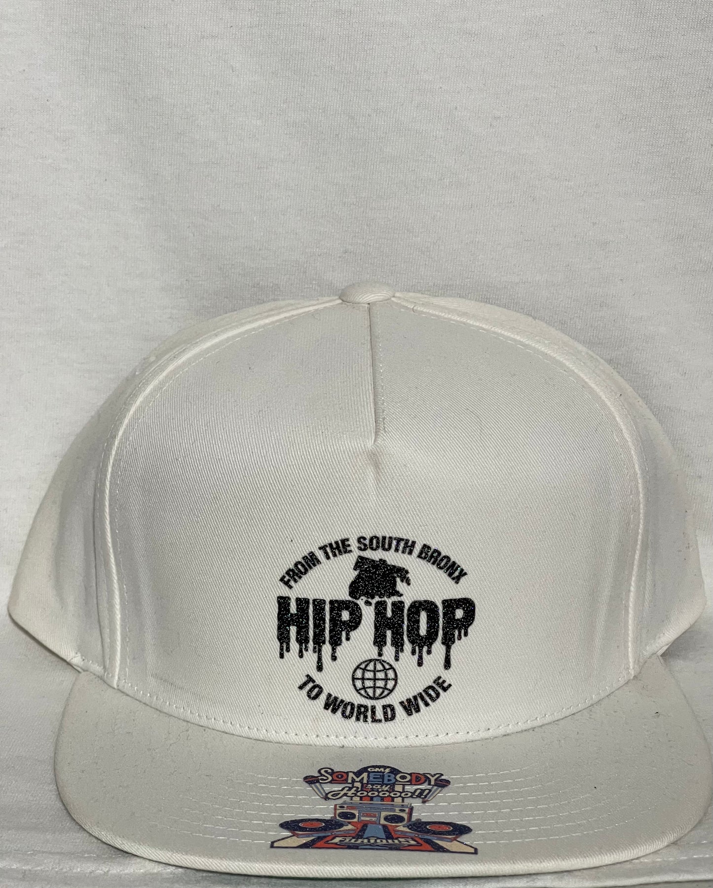 FROM THE SOUTH BRONX → HIP HOP → WORLD WIDE White / Black Fitted Cap