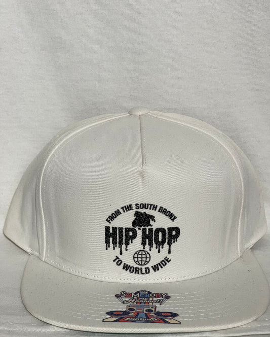 FROM THE SOUTH BRONX → HIP HOP → WORLD WIDE White / Black Fitted Cap